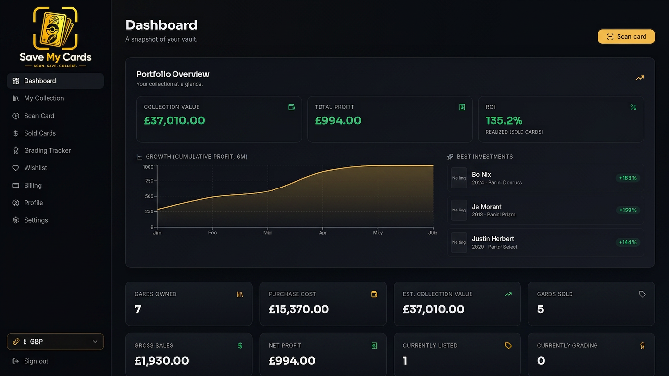 Save My Cards dashboard