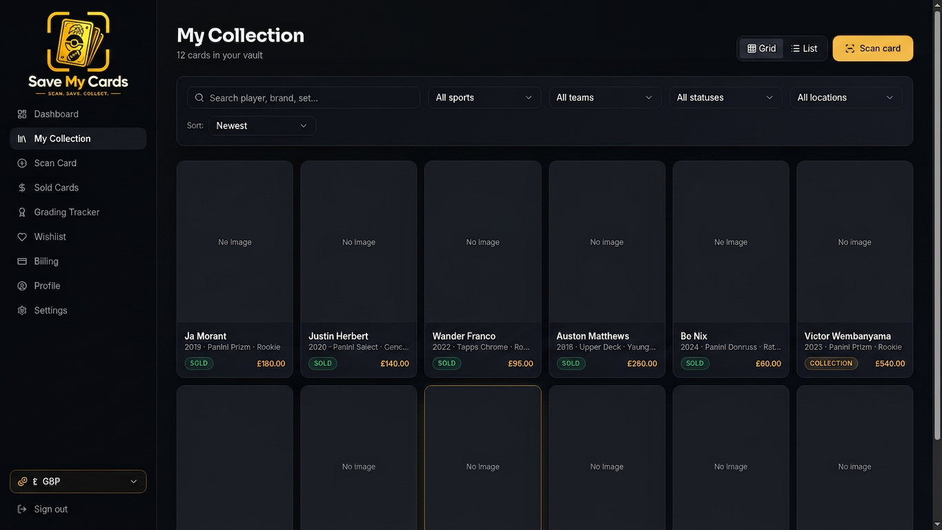 Save My Cards collection grid
